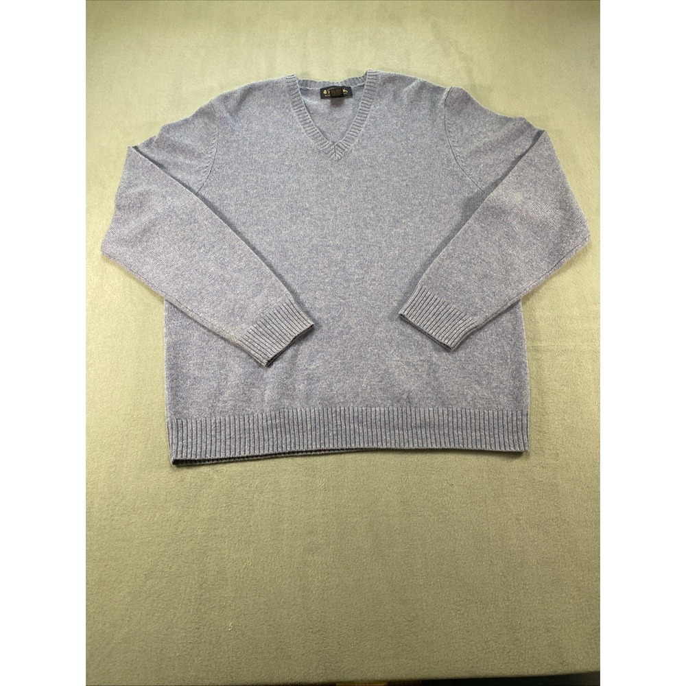 Brooks Brothers Mens 100%‎ Scottish Lambswool Pullover V-Neck Sweater Blue Large